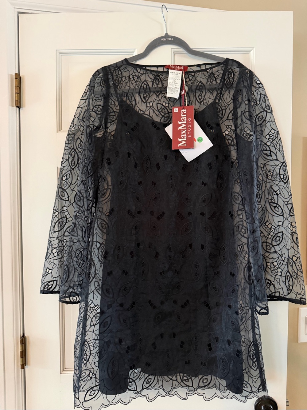 MaxMara Black Lace Long Sleeve Overlay Dress